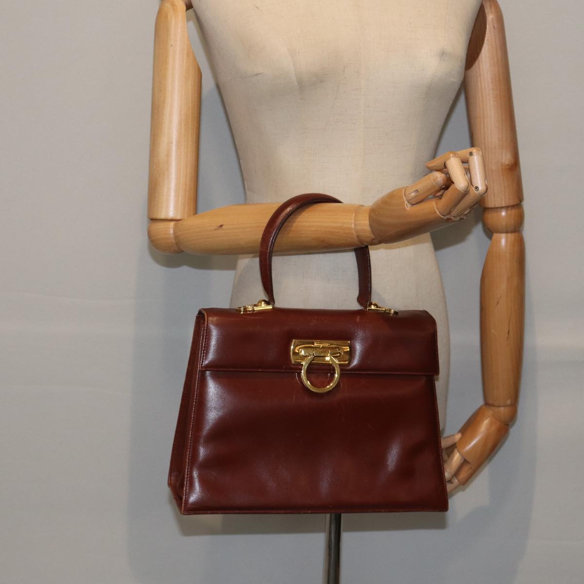 Salvatore Ferragamo Gancini Hand Bag Leather 2way Brown Auth 89315