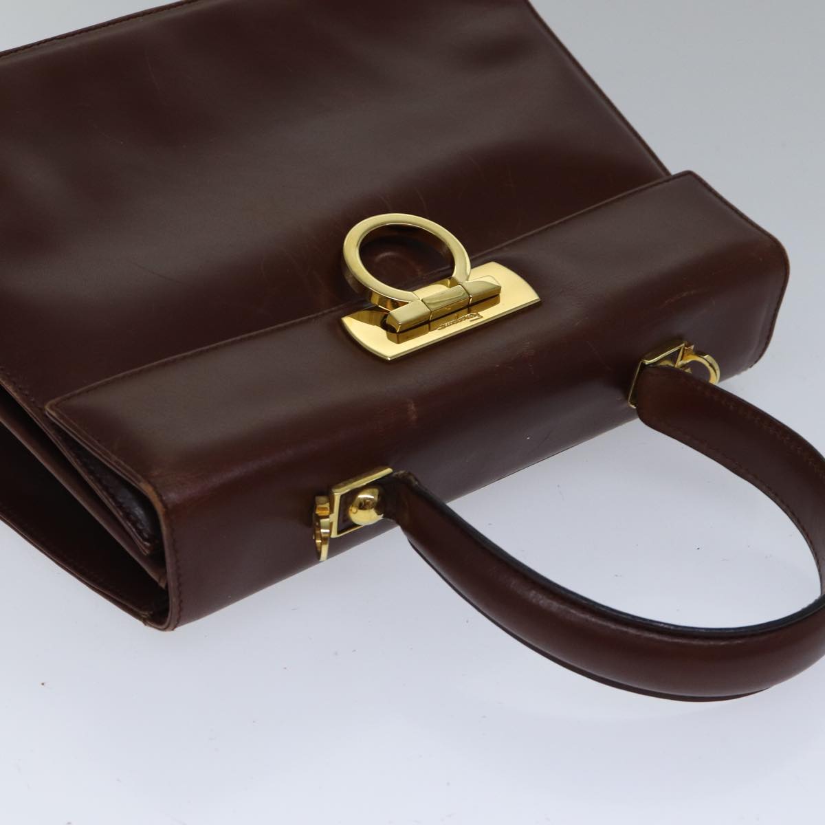 Salvatore Ferragamo Gancini Hand Bag Leather 2way Brown Auth 89315