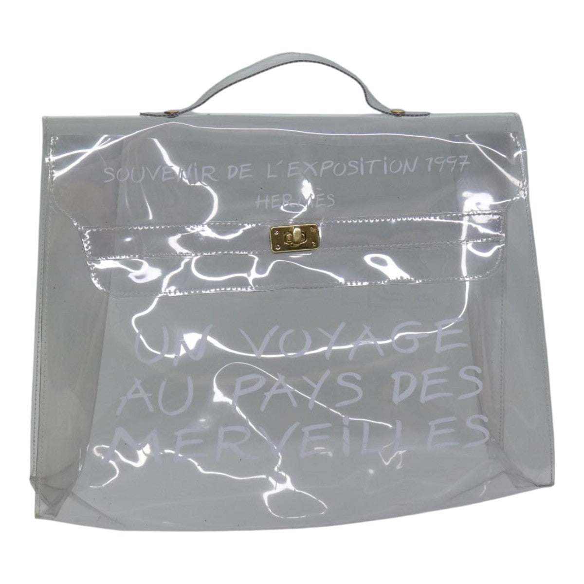 HERMES Vinyl Kelly Hand Bag Vinyl Clear Auth 89336