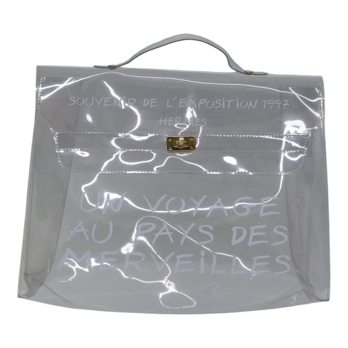 HERMES Vinyl Kelly Hand Bag Vinyl Clear Auth 89336