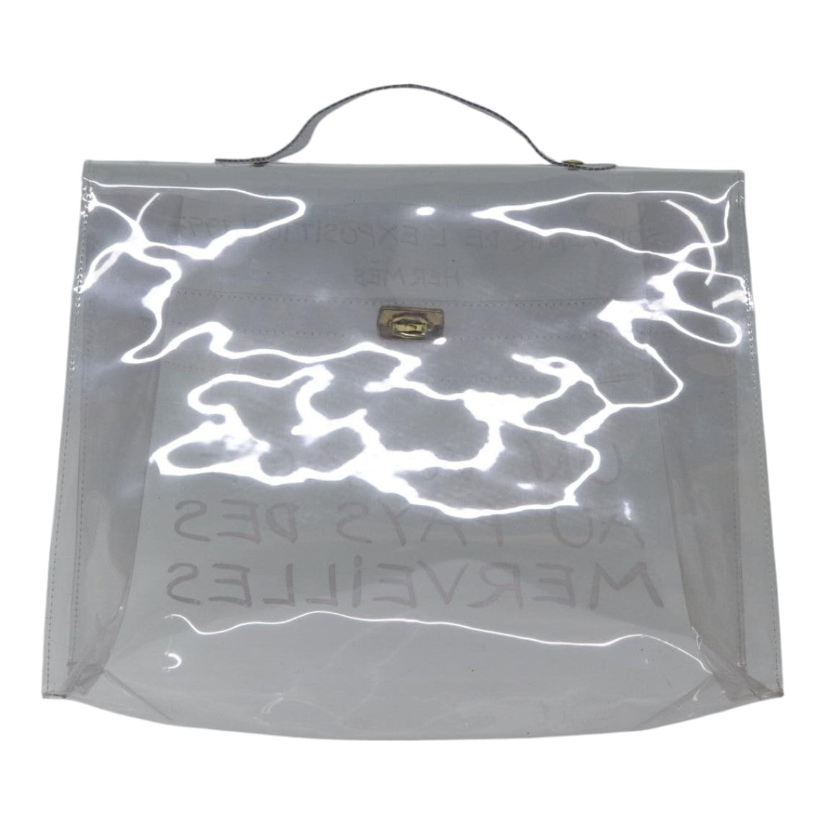 HERMES Vinyl Kelly Hand Bag Vinyl Clear Auth 89336