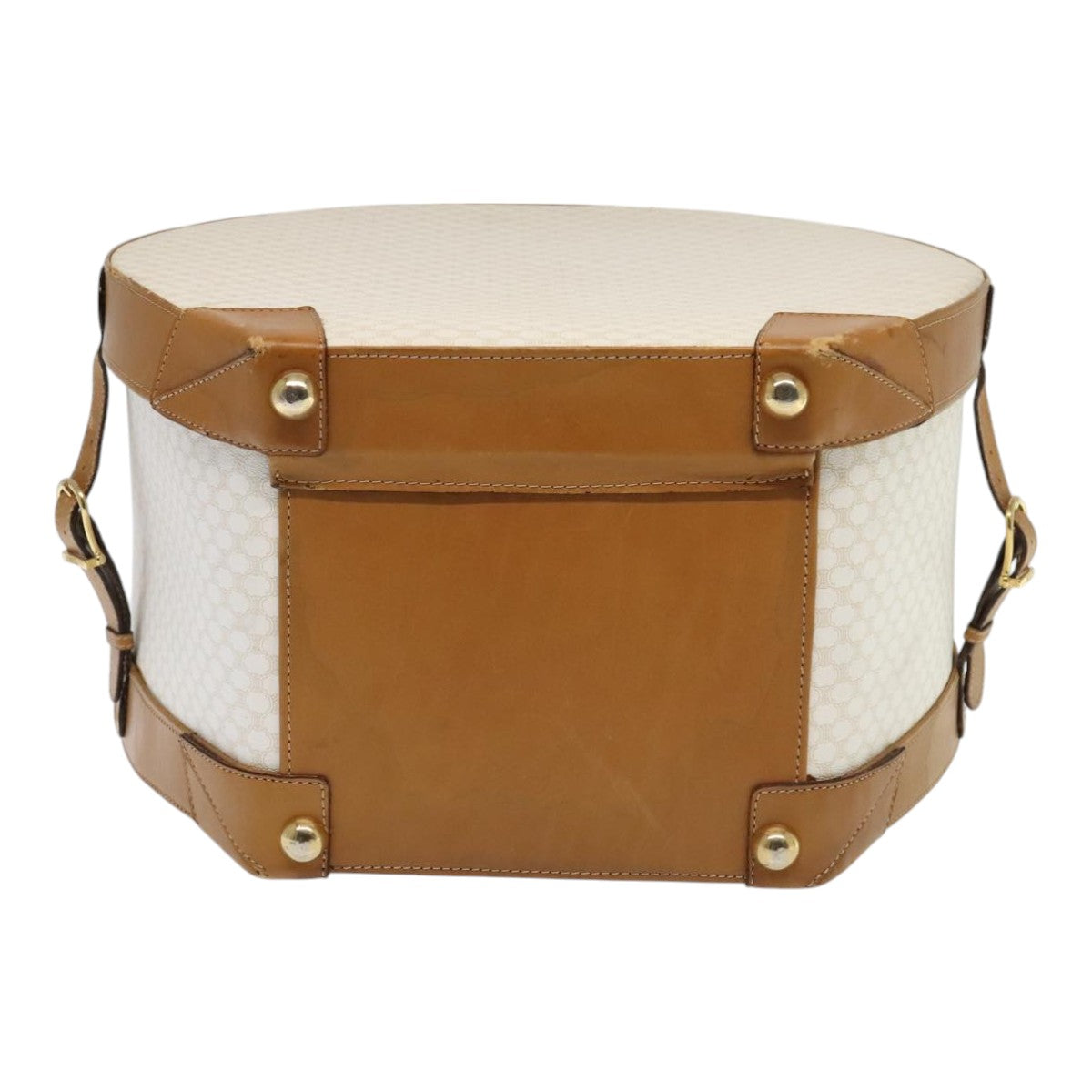 CELINE Macadam Canvas Hat Case Trunk PVC Leather White Auth 89338