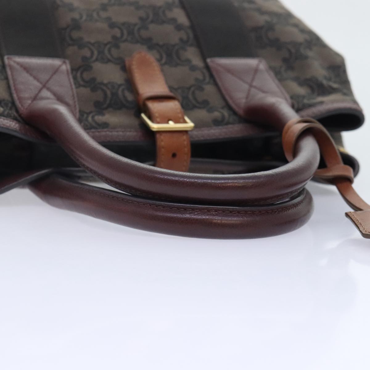 CELINE Triomphe Canvas Hand Bag Brown Gold Auth 89365