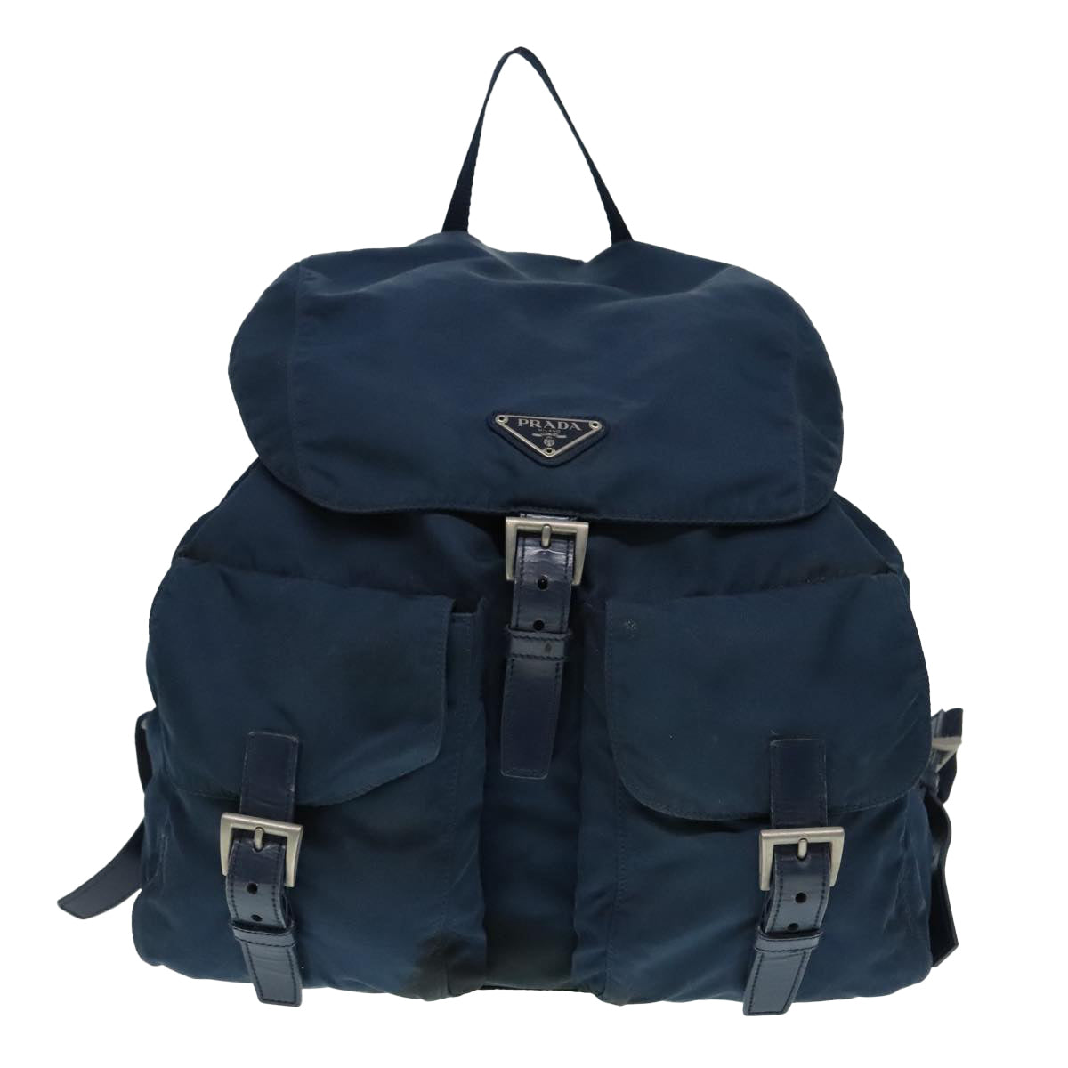 PRADA Backpack Nylon Navy Silver Auth 89367