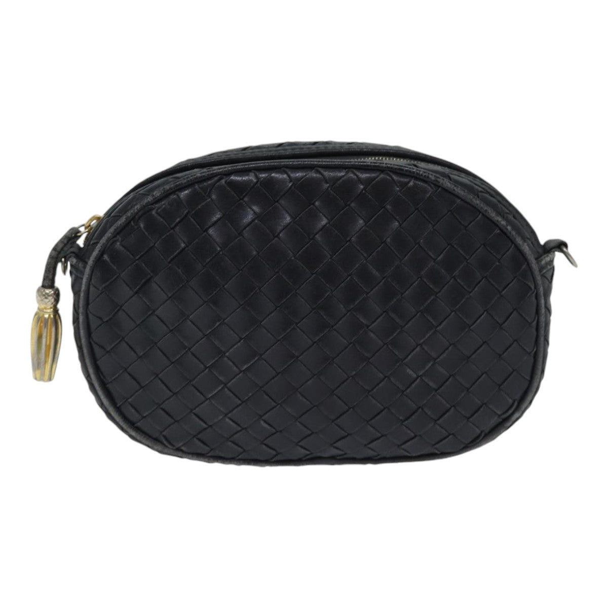 BOTTEGA VENETA INTRECCIATO Shoulder Bag Leather Black Gold Auth 89371