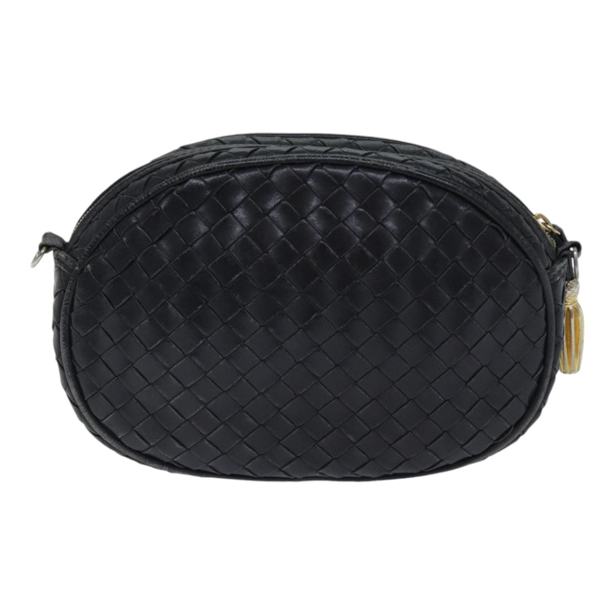 BOTTEGA VENETA INTRECCIATO Shoulder Bag Leather Black Gold Auth 89371