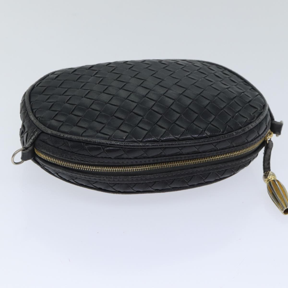 BOTTEGA VENETA INTRECCIATO Shoulder Bag Leather Black Gold Auth 89371