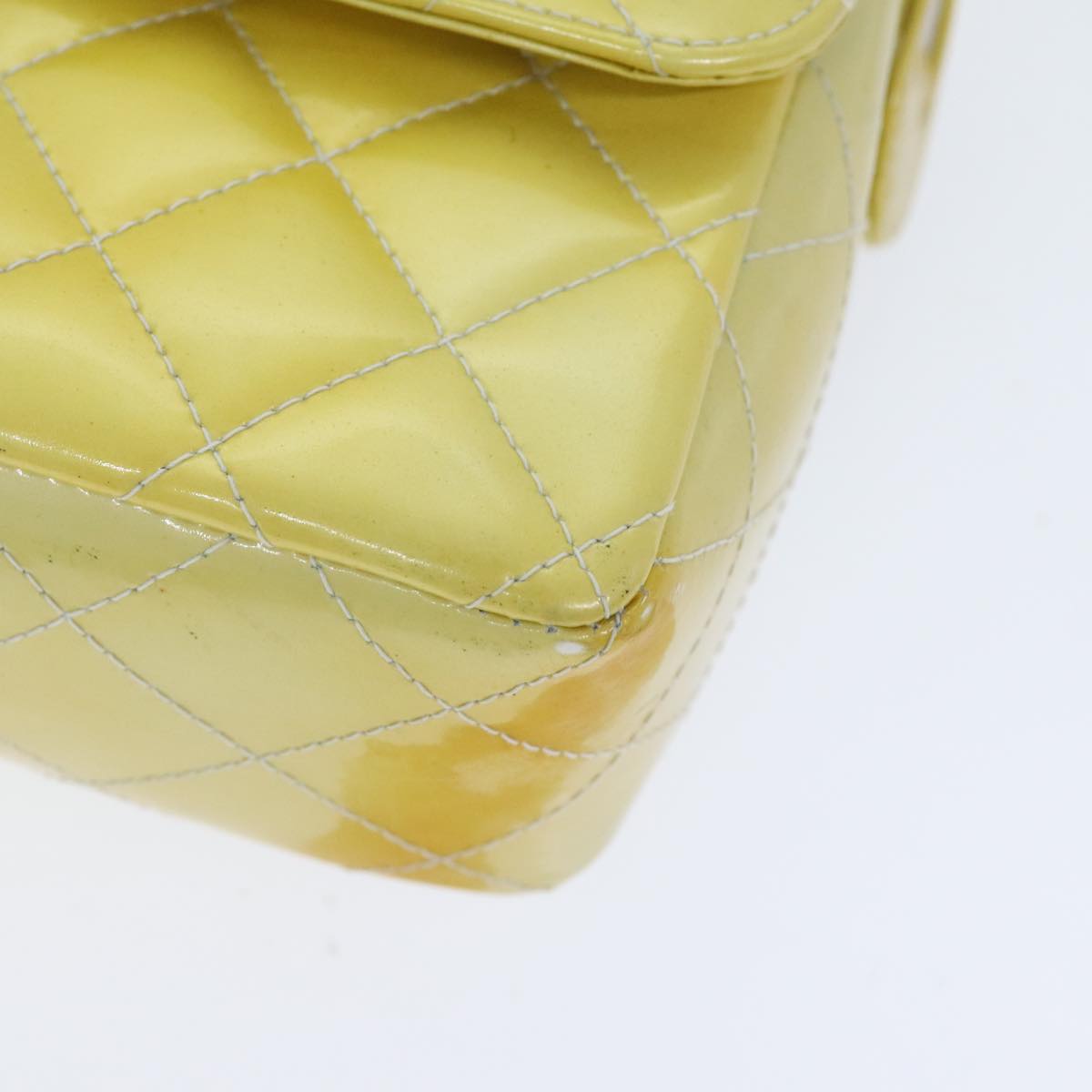 CHANEL Matelasse Backpack Patent leather Yellow Silver CC Auth 89374