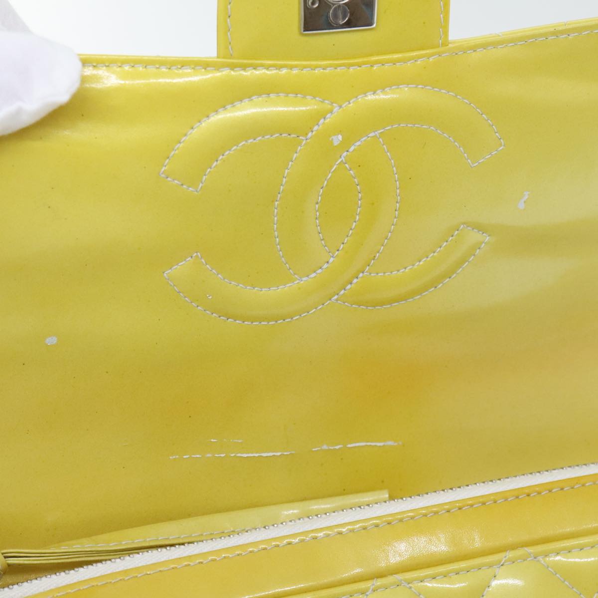 CHANEL Matelasse Backpack Patent leather Yellow Silver CC Auth 89374