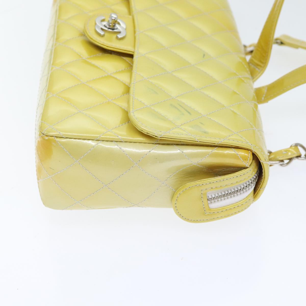 CHANEL Matelasse Backpack Patent leather Yellow Silver CC Auth 89374