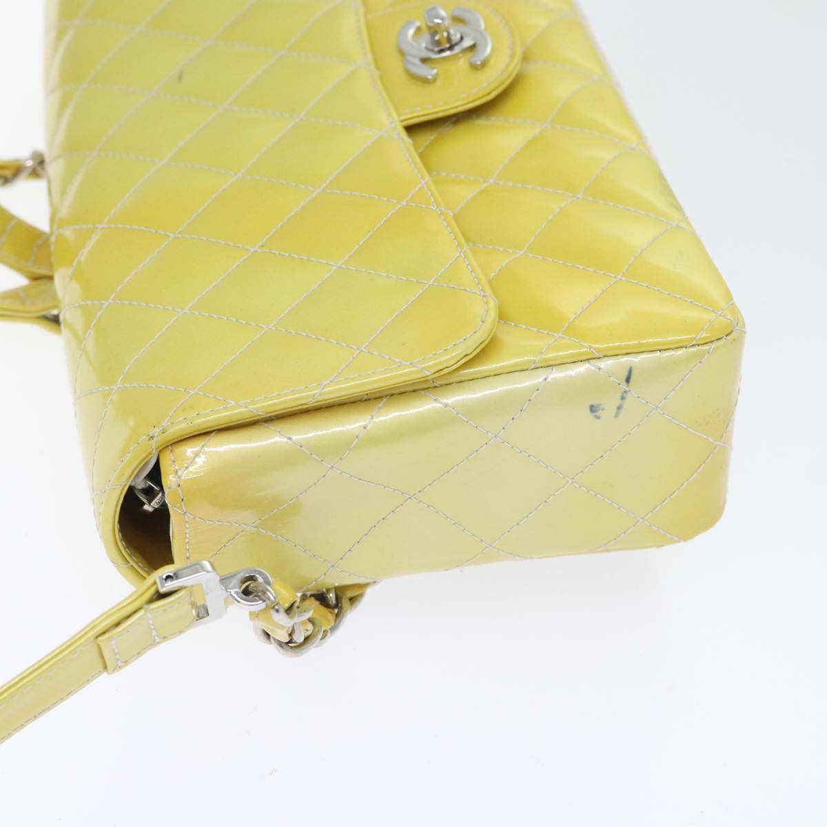 CHANEL Matelasse Backpack Patent leather Yellow Silver CC Auth 89374