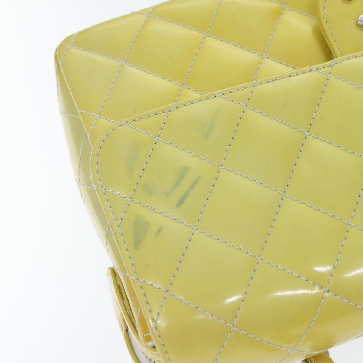 CHANEL Matelasse Backpack Patent leather Yellow Silver CC Auth 89374