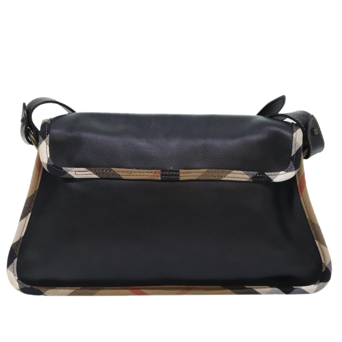 BURBERRY Nova Check Shoulder Bag Leather Black Auth 89381