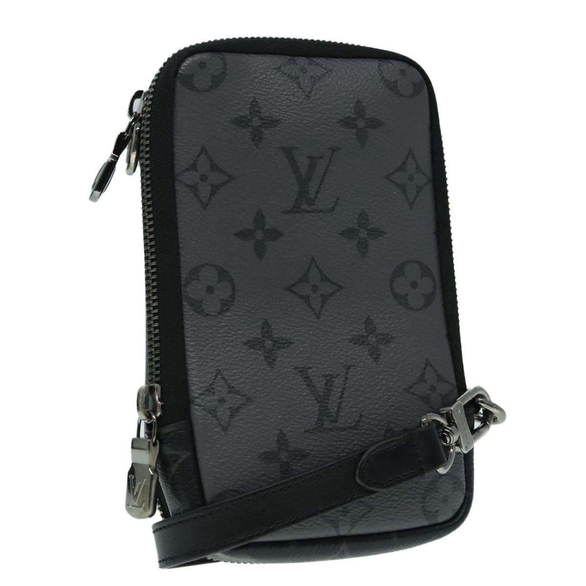 LOUIS VUITTON Monogram Eclipse Double Phone Pouch Gray M69534 LV Auth 89410