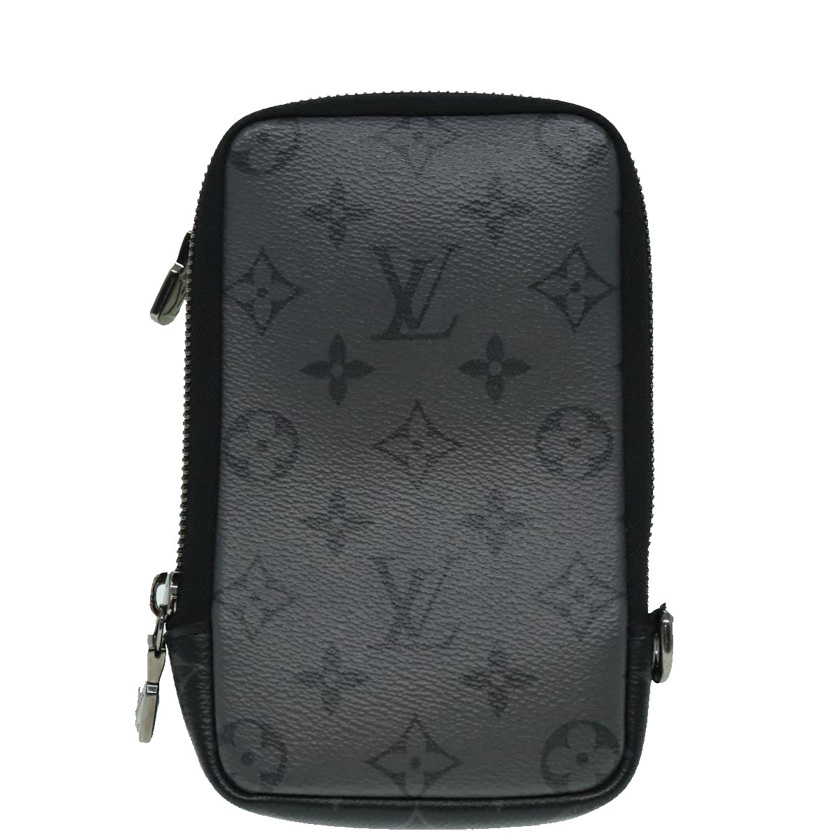 LOUIS VUITTON Monogram Eclipse Double Phone Pouch Gray M69534 LV Auth 89410