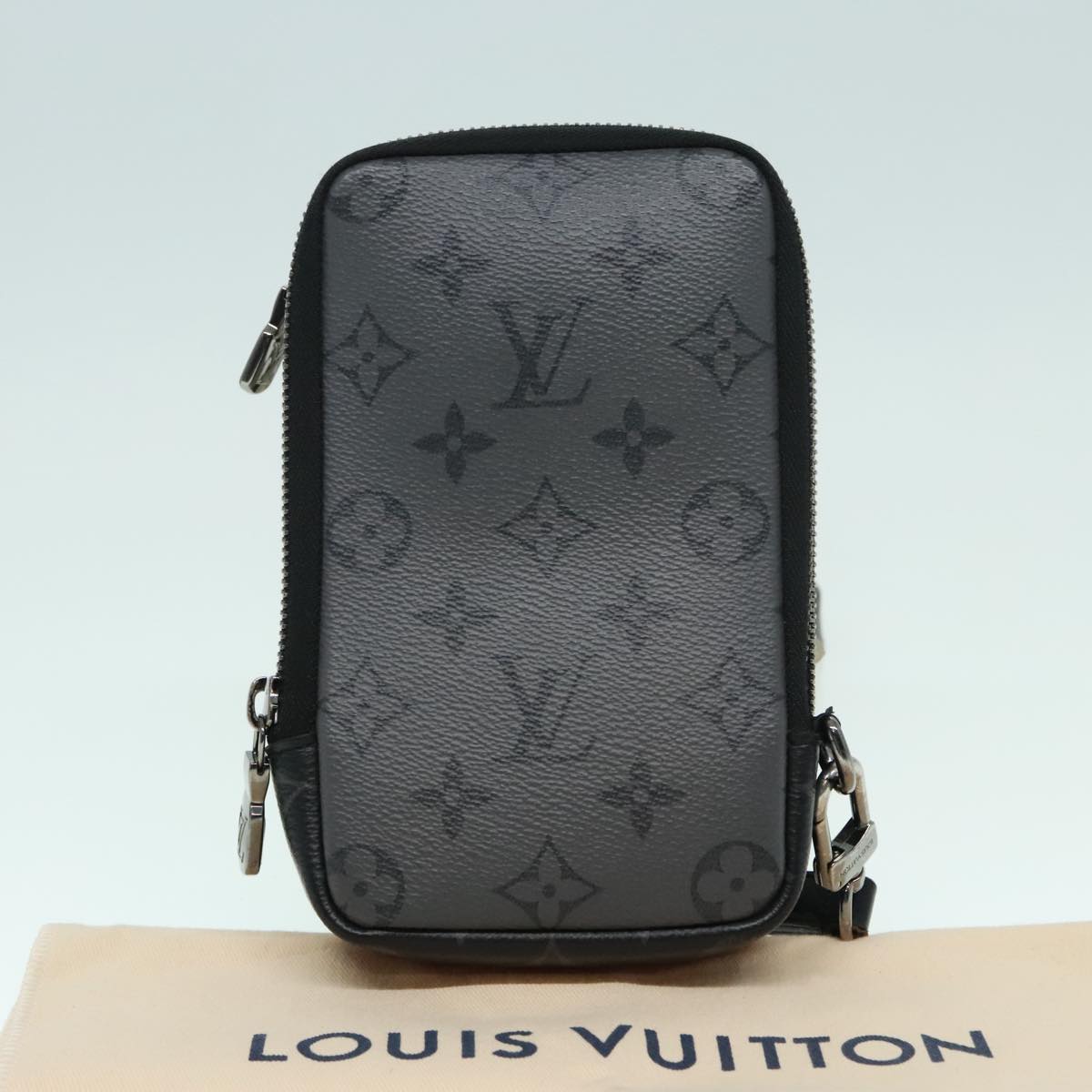 LOUIS VUITTON Monogram Eclipse Double Phone Pouch Gray M69534 LV Auth 89410