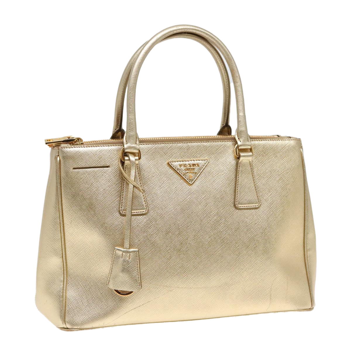 PRADA Hand Bag Leather Gold Auth 89411