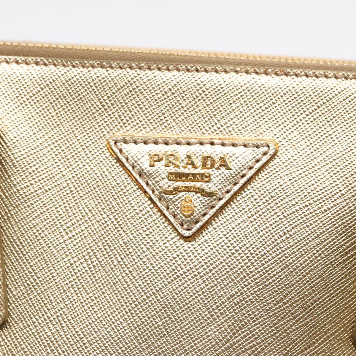 PRADA Hand Bag Leather Gold Auth 89411