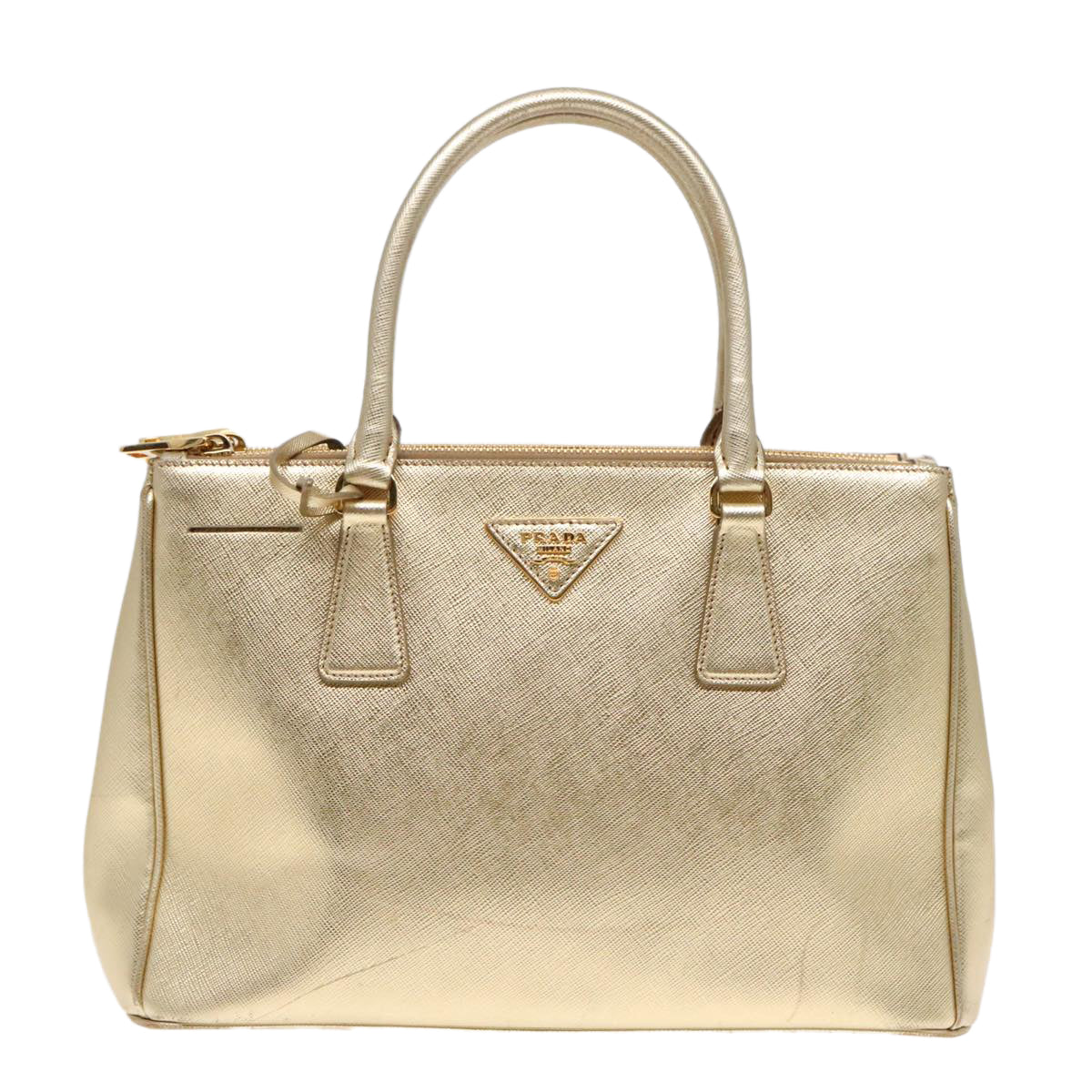 PRADA Hand Bag Leather Gold Auth 89411