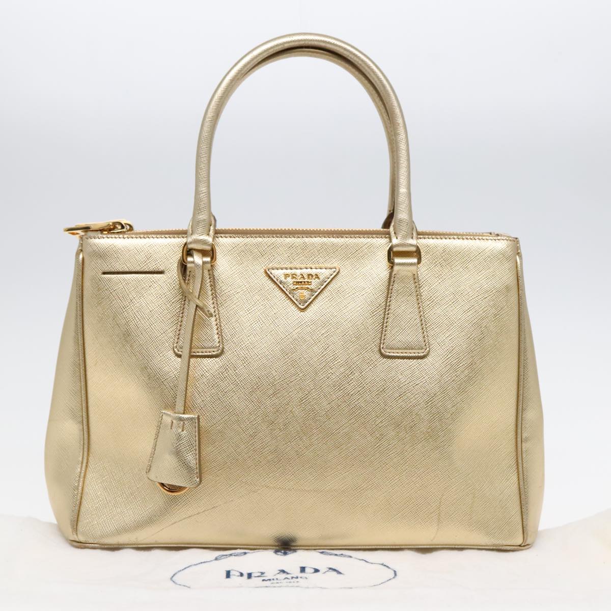 PRADA Hand Bag Leather Gold Auth 89411