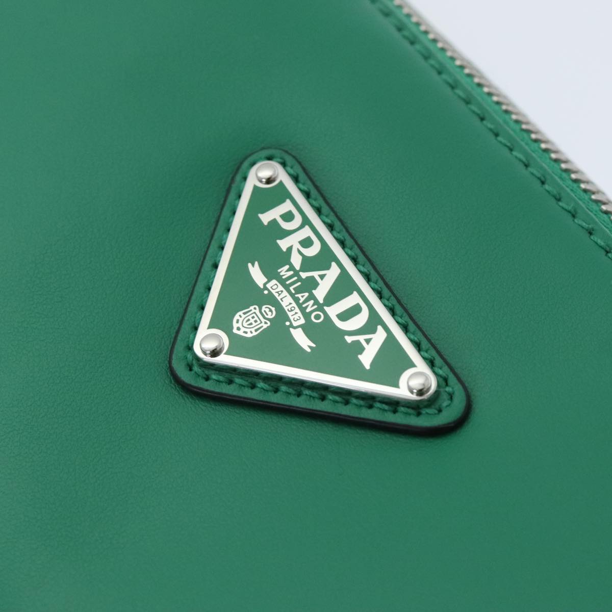 PRADA Triangle Shoulder Bag Leather Green Silver Auth 89412SM