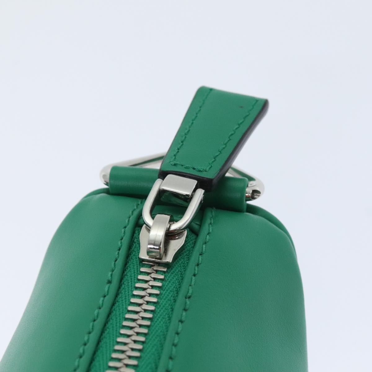 PRADA Triangle Shoulder Bag Leather Green Silver Auth 89412SM