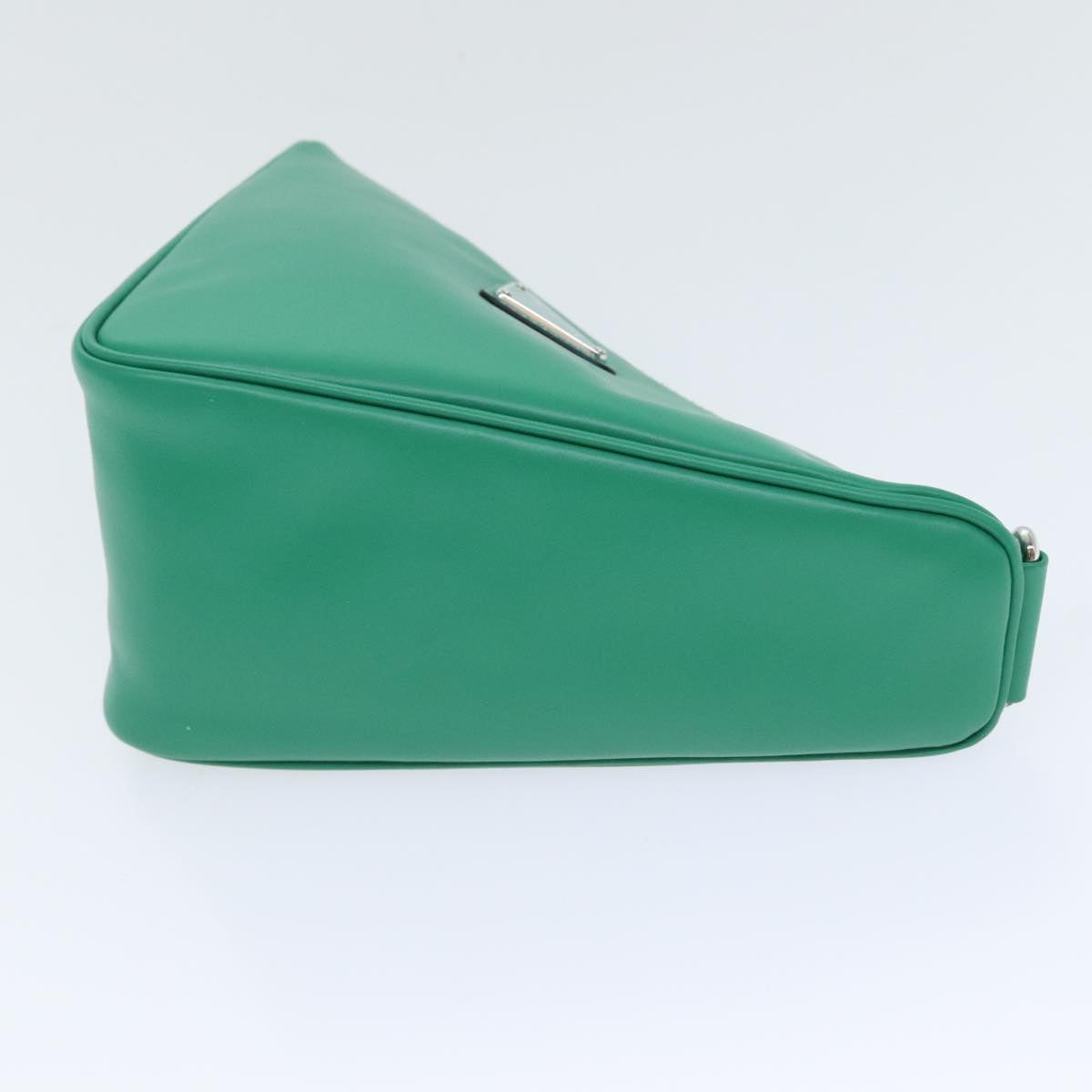 PRADA Triangle Shoulder Bag Leather Green Silver Auth 89412SM