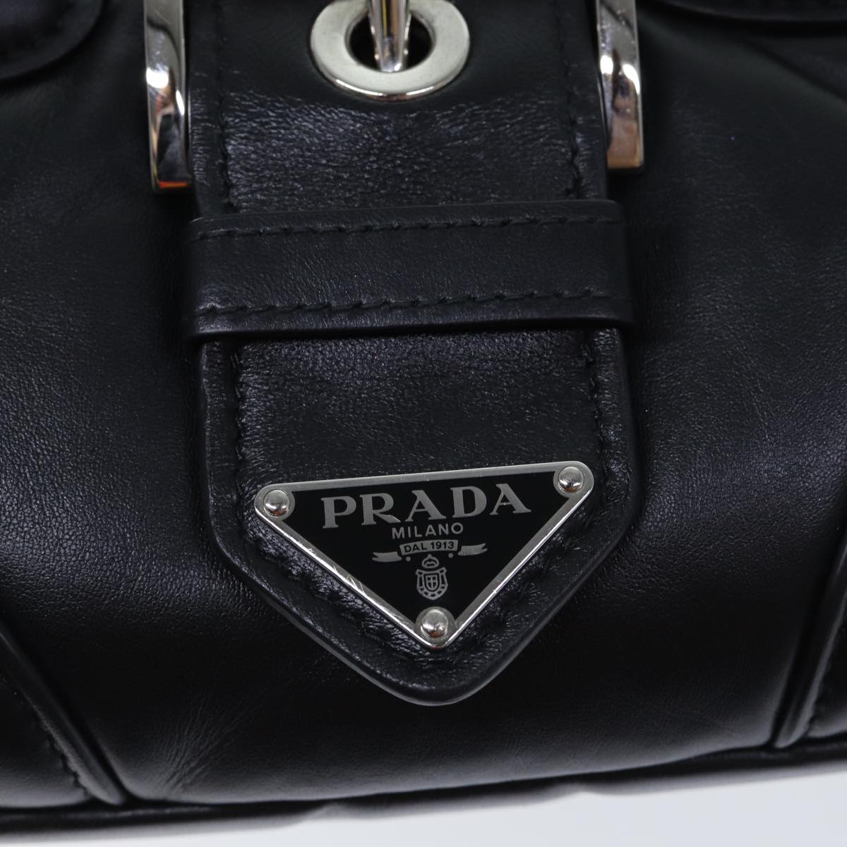 PRADA Moon Hand Bag Leather Black Silver 1BA381 Auth 89413S