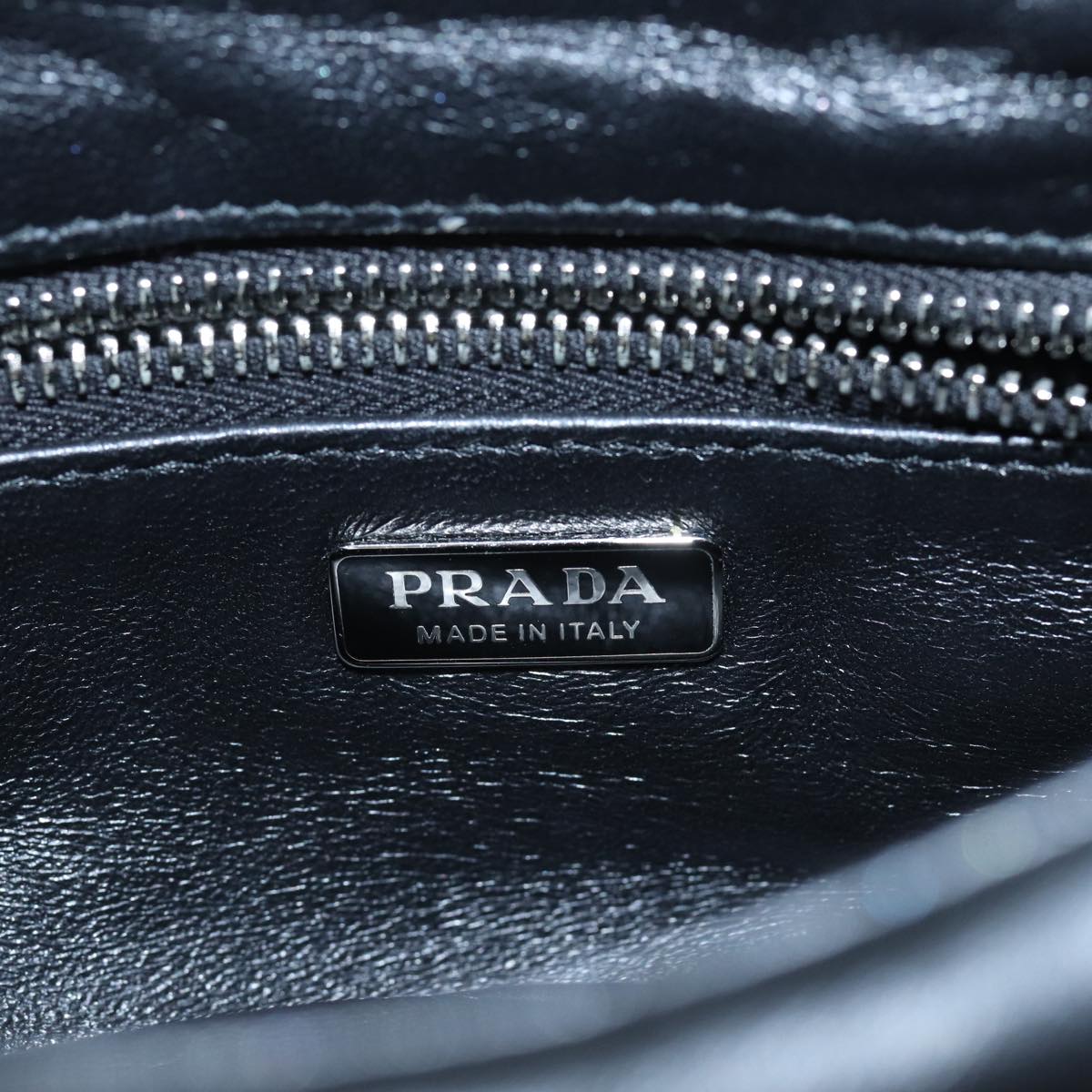 PRADA Moon Hand Bag Leather Black Silver 1BA381 Auth 89413S