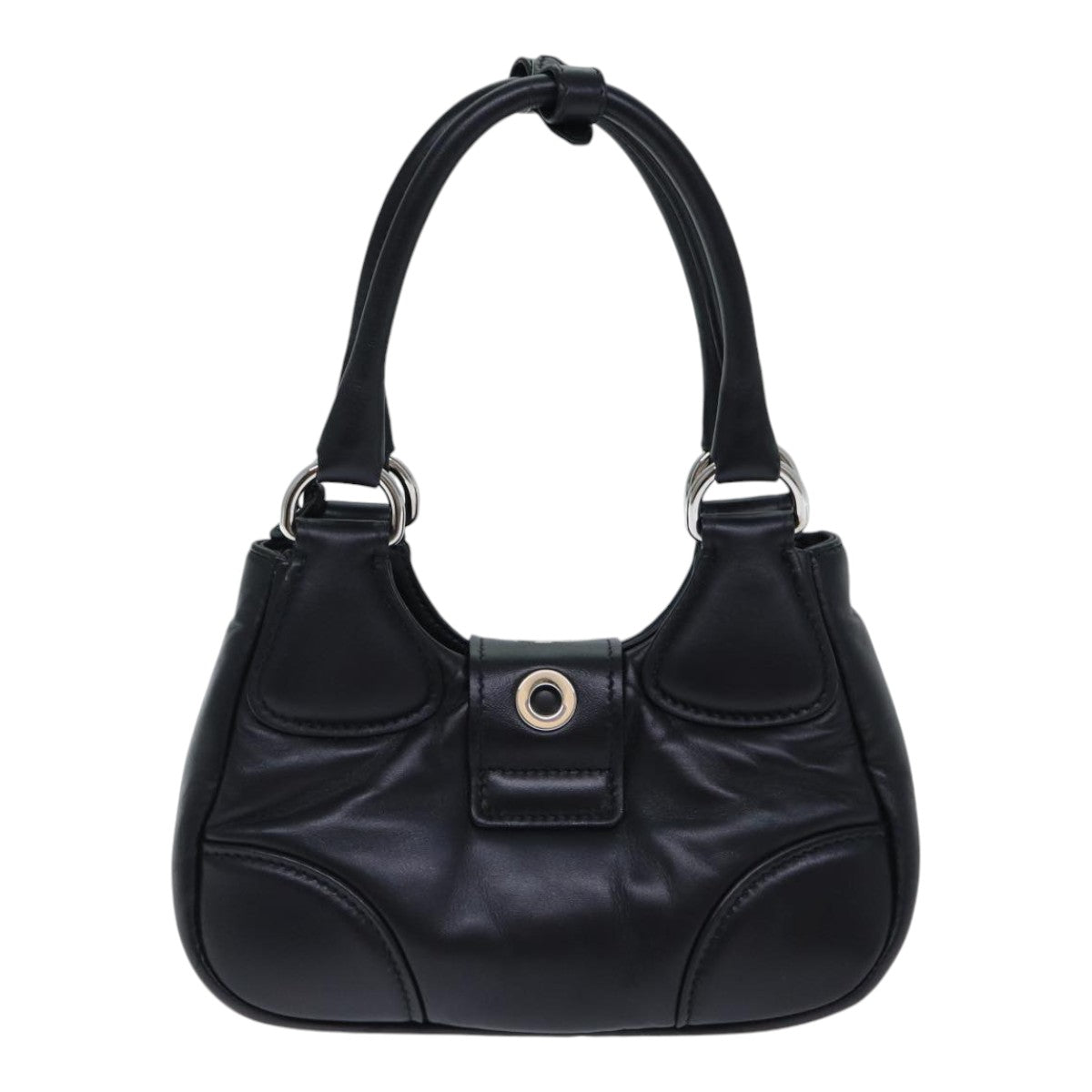 PRADA Moon Hand Bag Leather Black Silver 1BA381 Auth 89413S