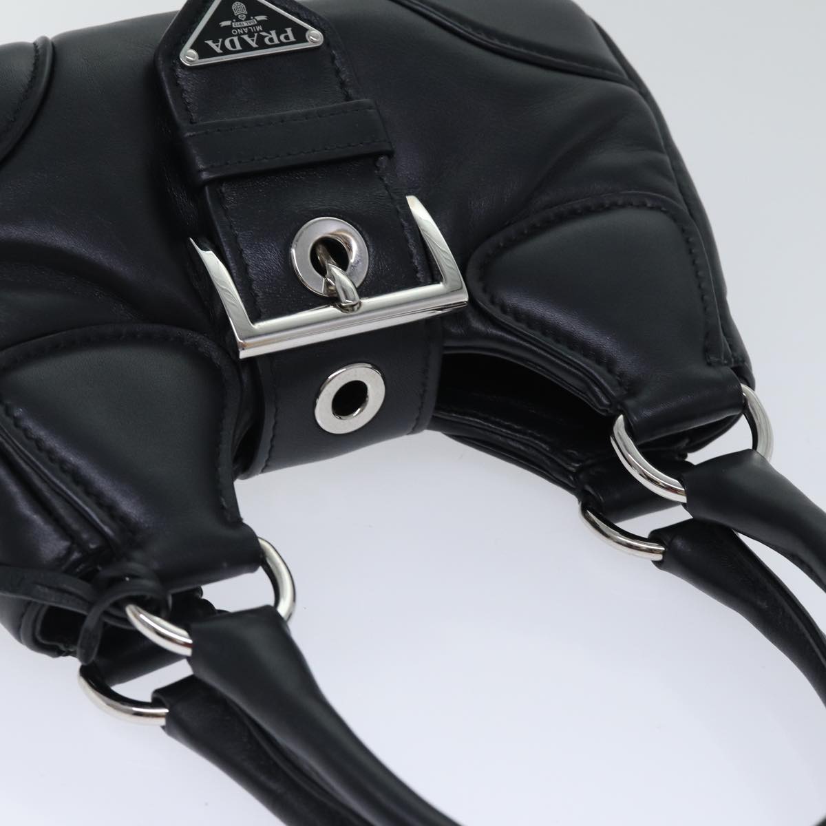 PRADA Moon Hand Bag Leather Black Silver 1BA381 Auth 89413S