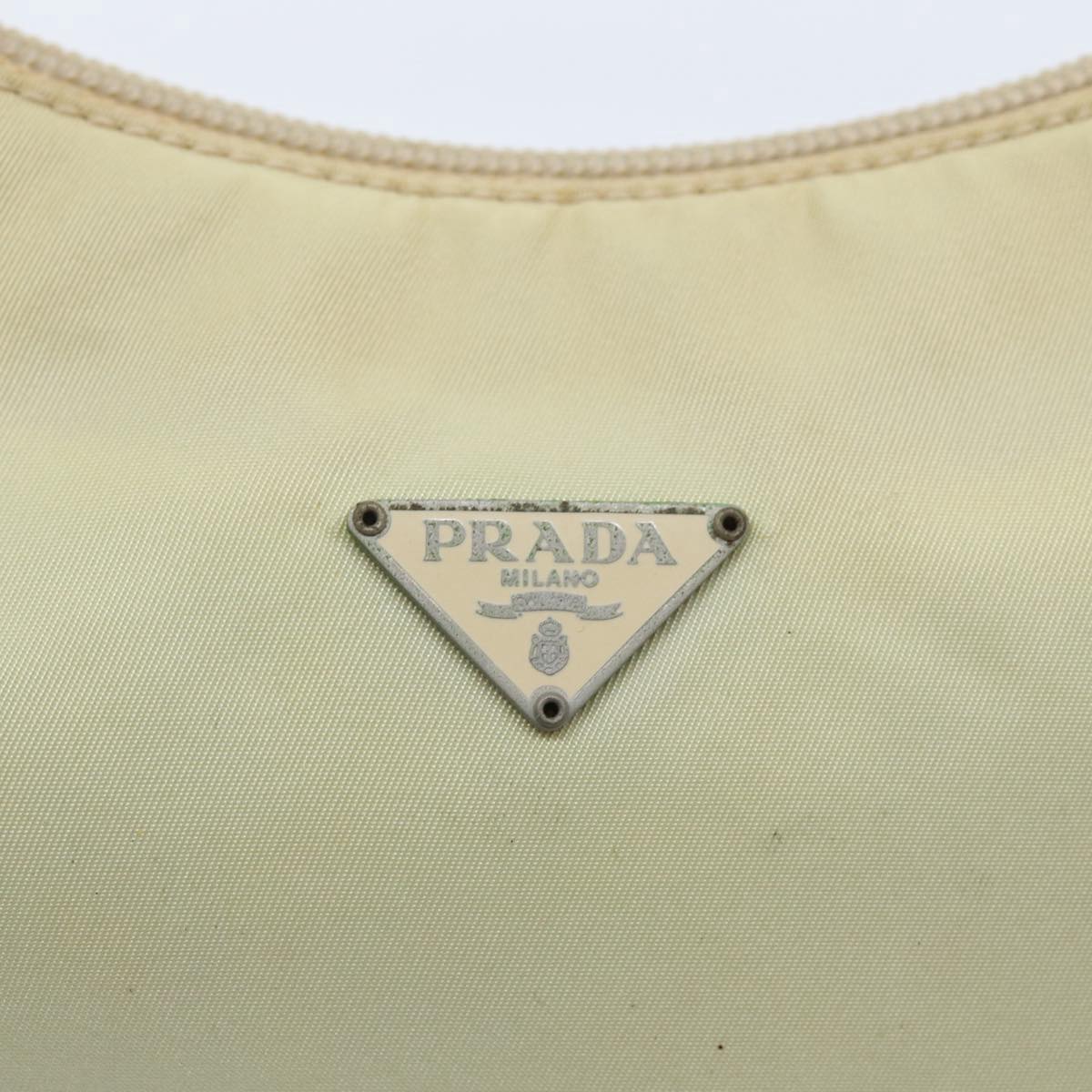 PRADA Hand Bag Nylon Cream Silver Auth 89428