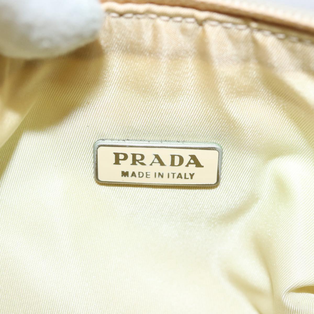 PRADA Hand Bag Nylon Cream Silver Auth 89428