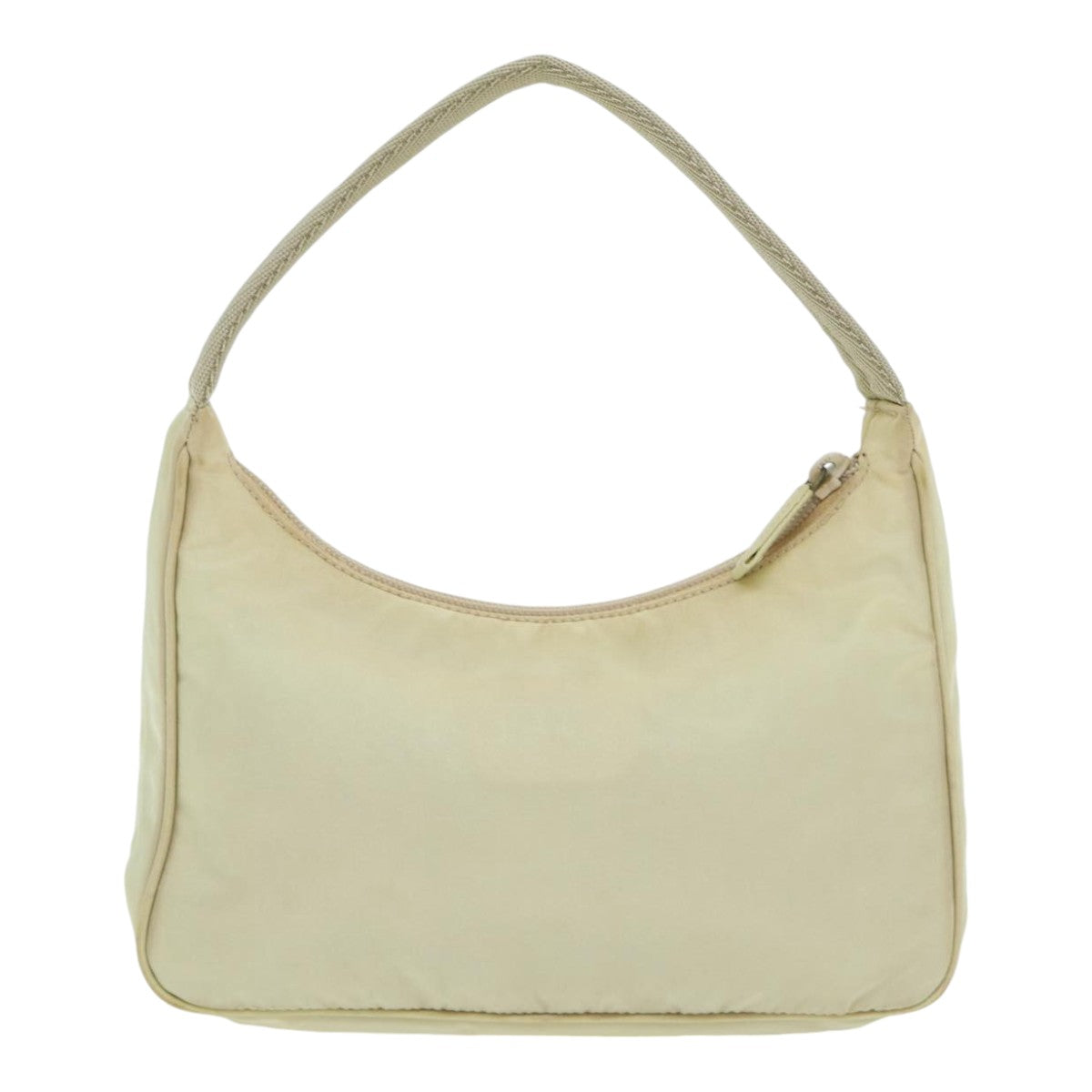 PRADA Hand Bag Nylon Cream Silver Auth 89428