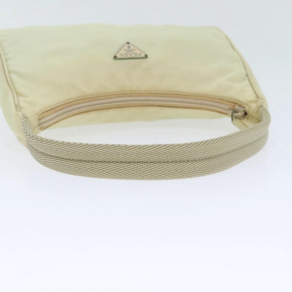 PRADA Hand Bag Nylon Cream Silver Auth 89428