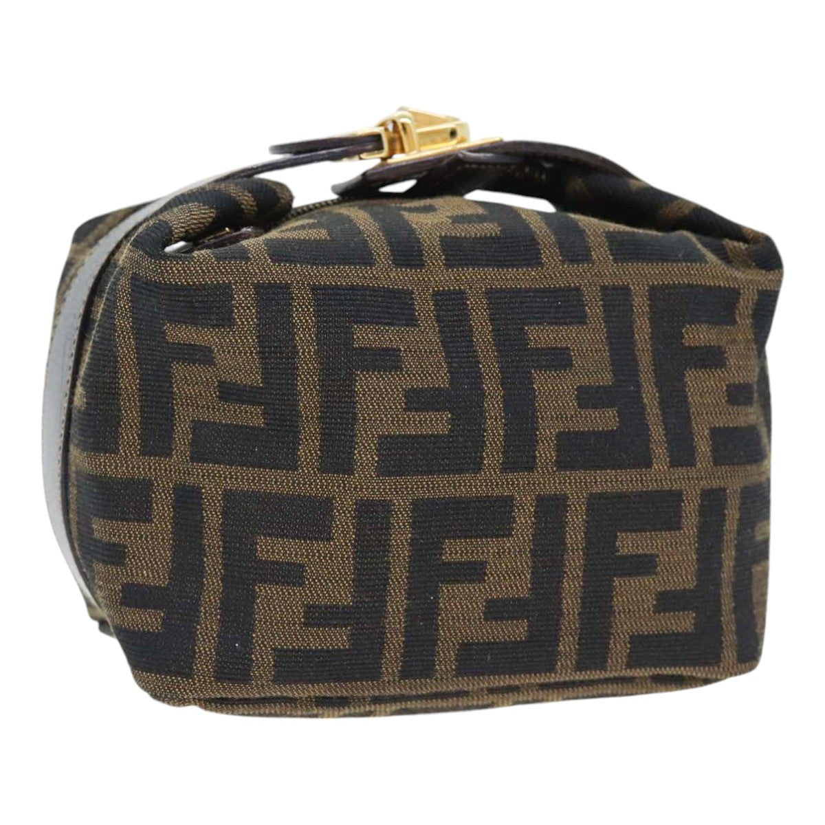 FENDI Zucca Canvas Vanity Hand Bag Brown Black gold Auth 89433