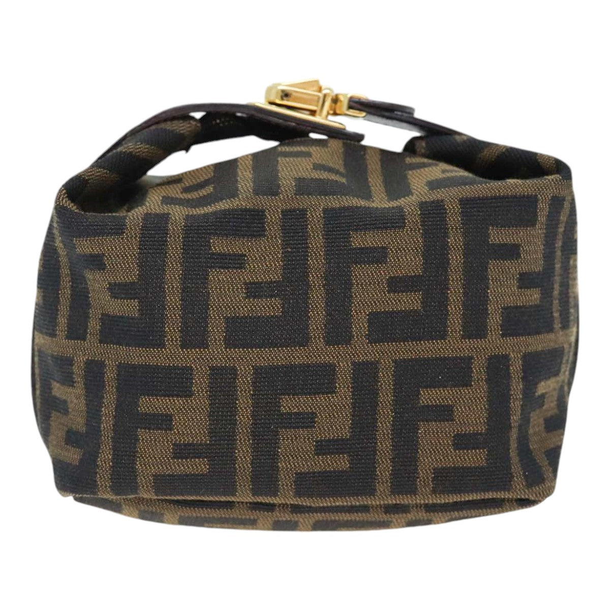 FENDI Zucca Canvas Vanity Hand Bag Brown Black gold Auth 89433