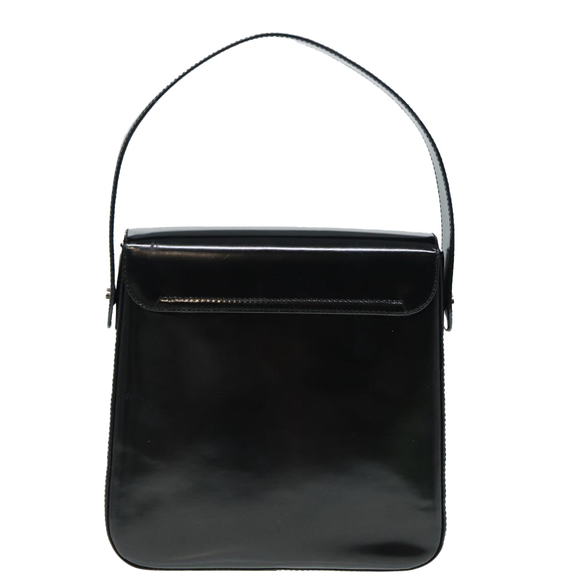 Salvatore Ferragamo Hand Bag Patent leather Black Silver Auth 89519