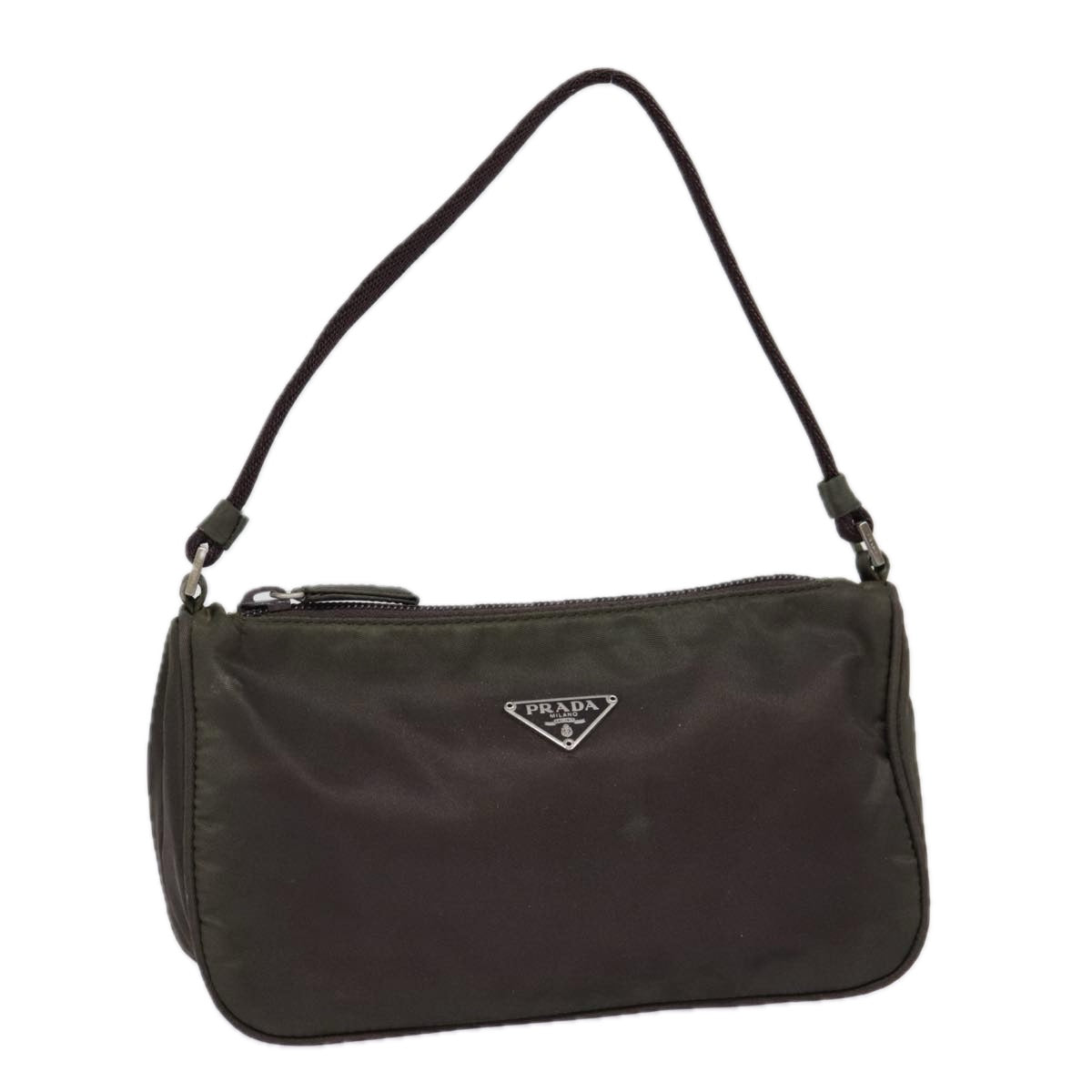 PRADA Accessory Pouch Nylon Khaki Silver Auth 89521