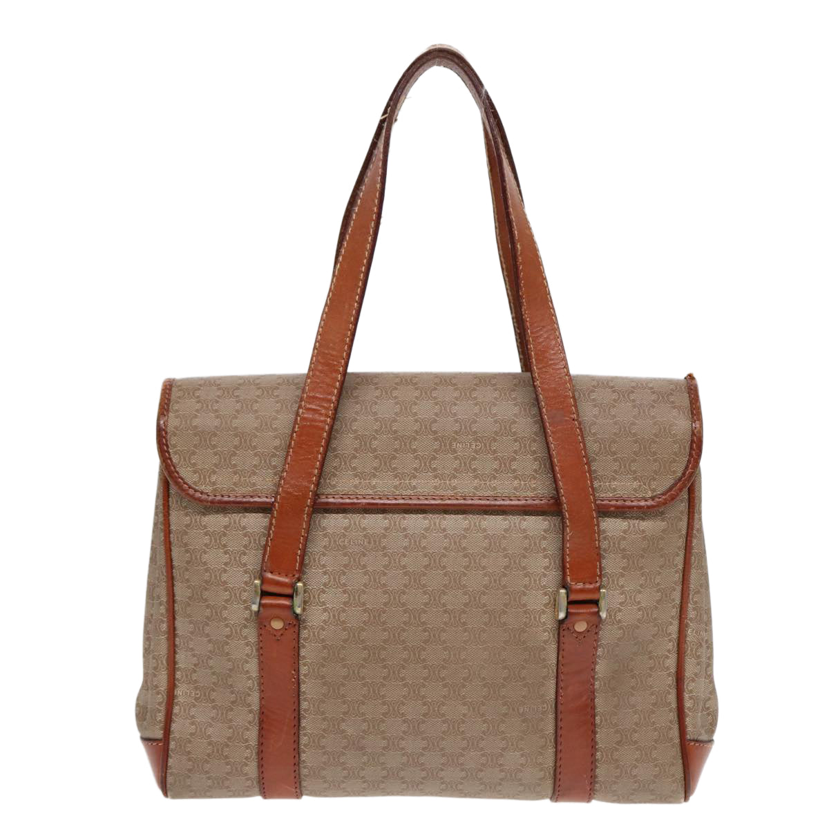 CELINE Macadam Canvas Hand Bag Beige Brown gold Auth 89534