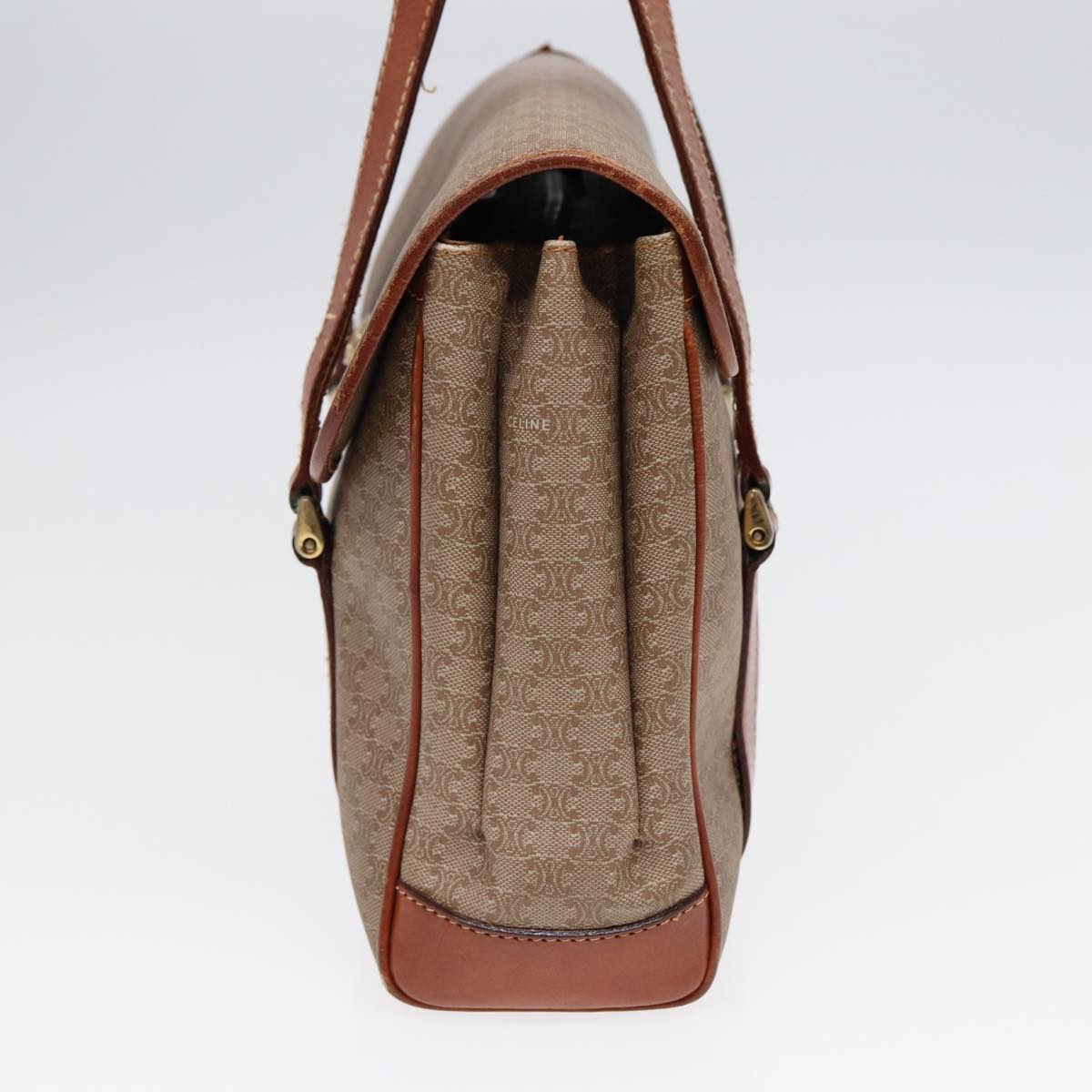 CELINE Macadam Canvas Hand Bag Beige Brown gold Auth 89534