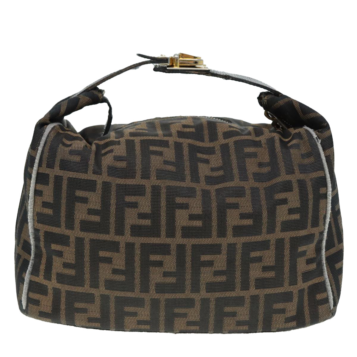 FENDI Zucca Canvas Vanity Hand Bag Brown Black gold Auth 89547