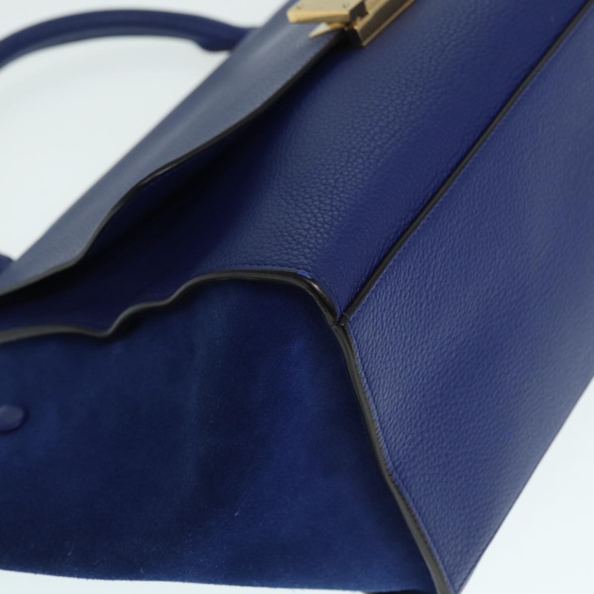 CELINE Trapeze Hand Bag Leather 2way Blue Gold Auth 89567