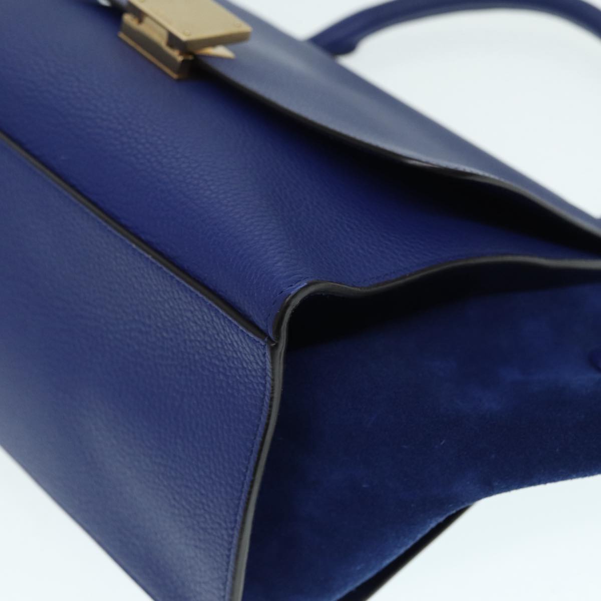 CELINE Trapeze Hand Bag Leather 2way Blue Gold Auth 89567