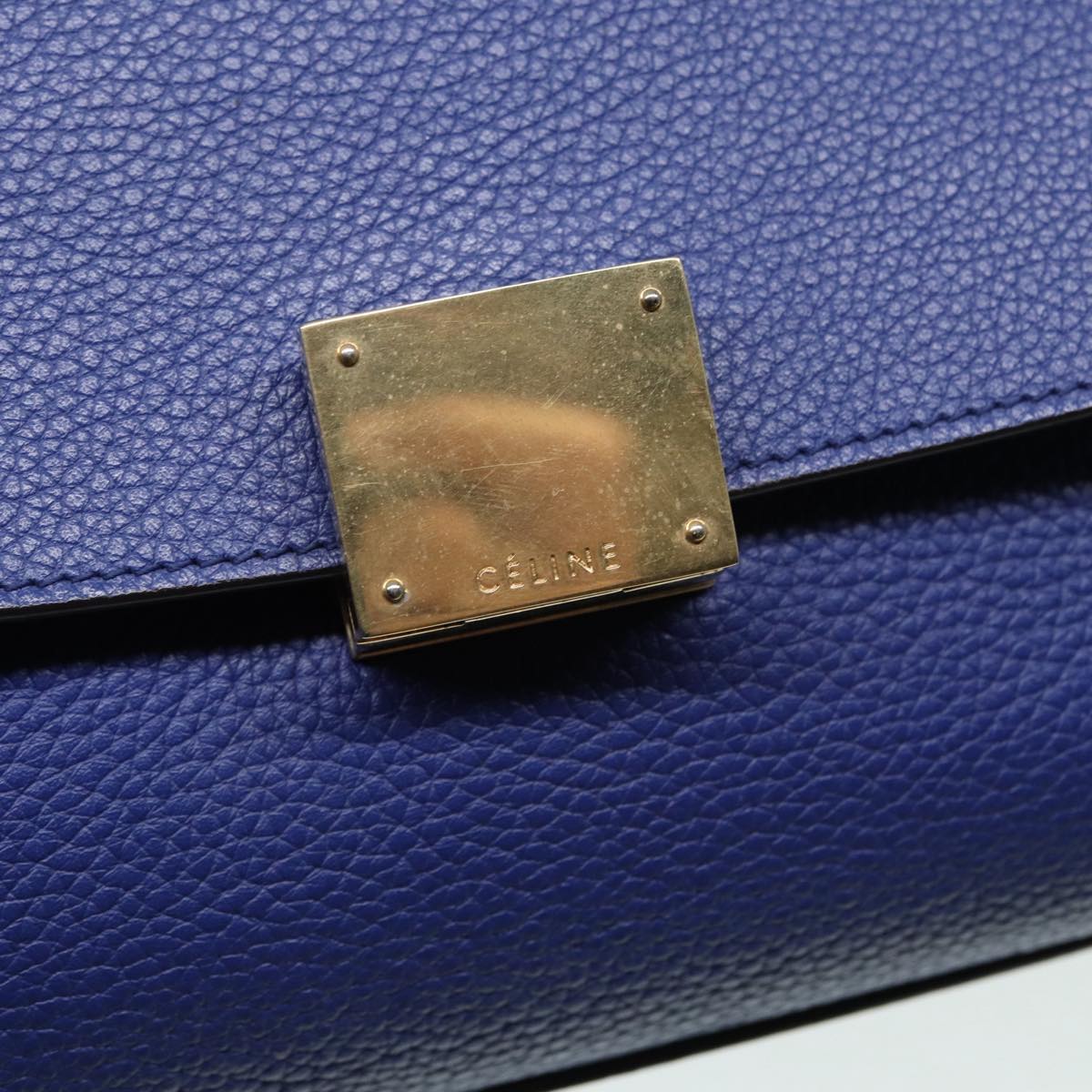 CELINE Trapeze Hand Bag Leather 2way Blue Gold Auth 89567