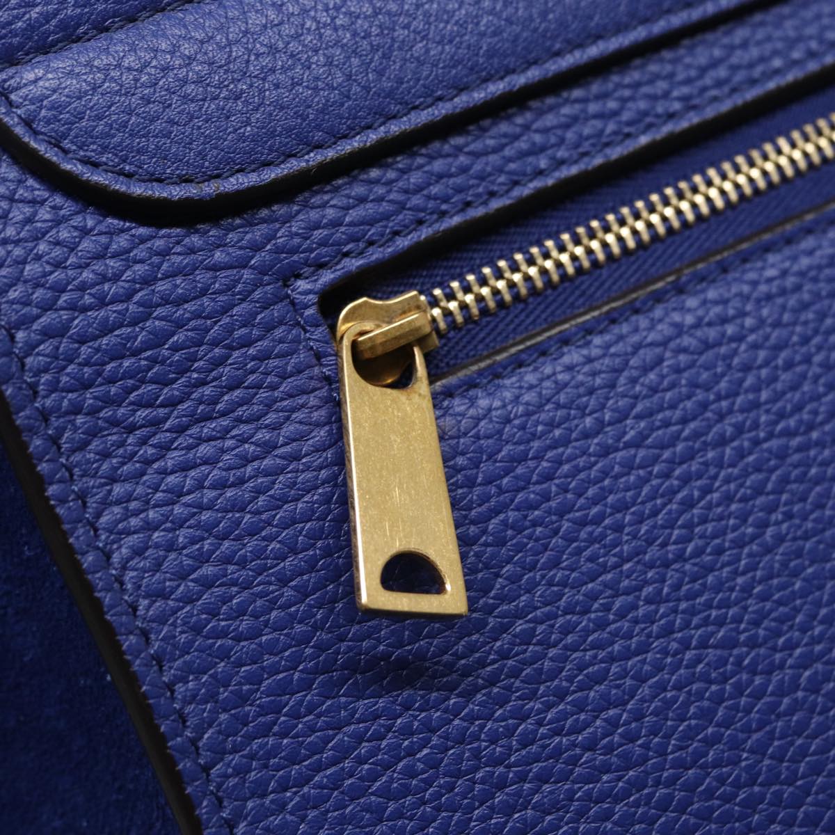 CELINE Trapeze Hand Bag Leather 2way Blue Gold Auth 89567