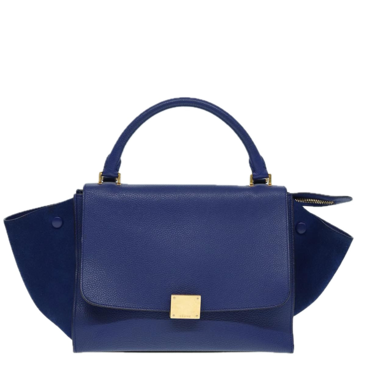 CELINE Trapeze Hand Bag Leather 2way Blue Gold Auth 89567