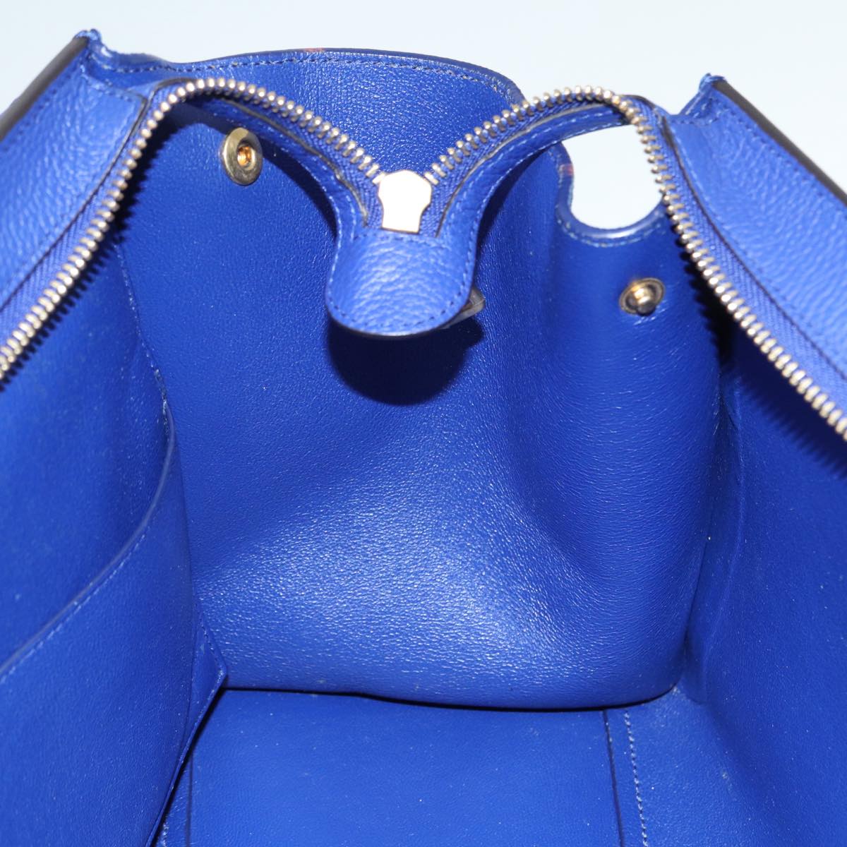 CELINE Trapeze Hand Bag Leather 2way Blue Gold Auth 89567