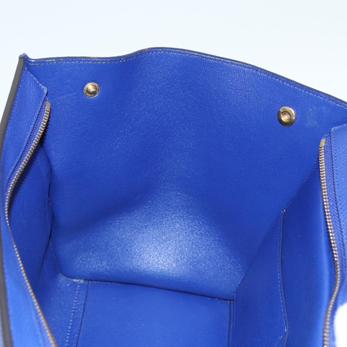 CELINE Trapeze Hand Bag Leather 2way Blue Gold Auth 89567