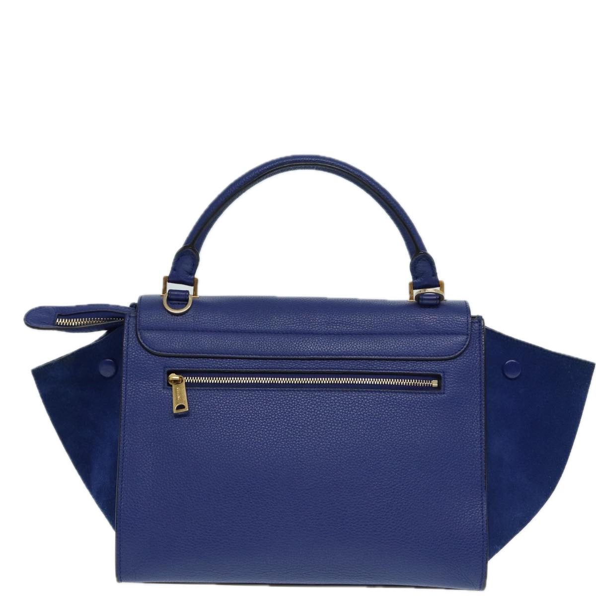 CELINE Trapeze Hand Bag Leather 2way Blue Gold Auth 89567